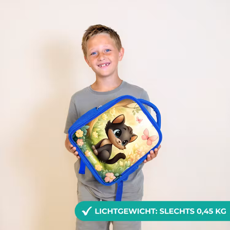 Kinderrugzak - Blauw - Kat - Vlinder - Bloemen — 2