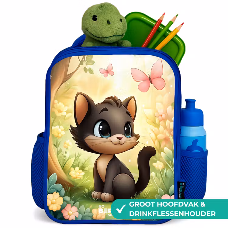 Kinderrugzak - Blauw - Kat - Vlinder - Bloemen — 6