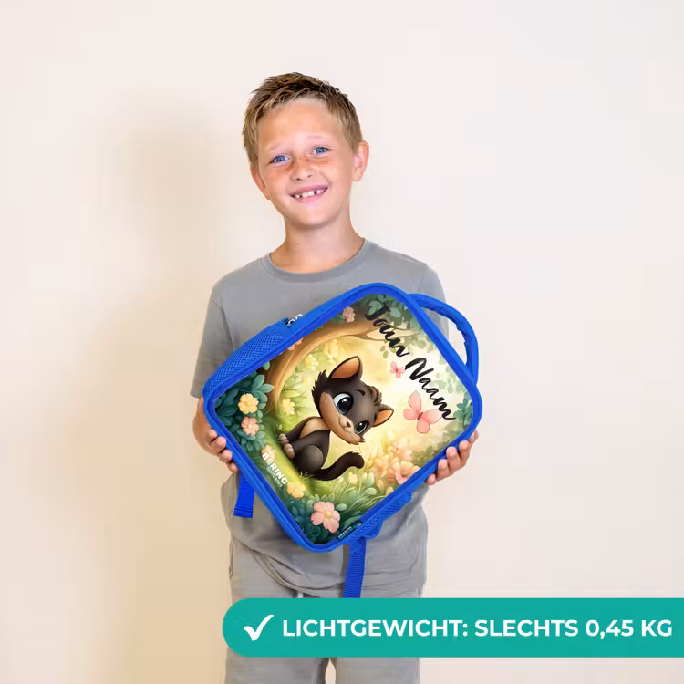 Kinderrugzak met naam - Blauw - Kat - Vlinder - Bloemen — 2