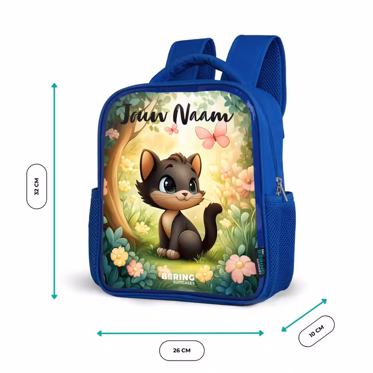 Kinderrugzak met naam - Blauw - Kat - Vlinder - Bloemen — 5