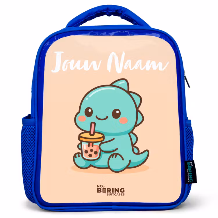 Kinderrugzak met naam - Blauw - Kawai - Dino - Bubbletea — 1