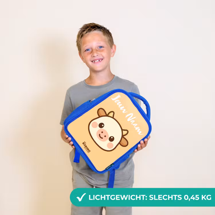 Kinderrugzak met naam - Blauw - Kawai - Koe - Bruin — 2
