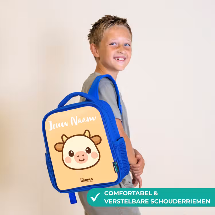 Kinderrugzak met naam - Blauw - Kawai - Koe - Bruin — 4