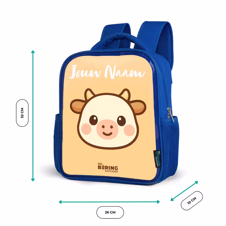 Kinderrugzak met naam - Blauw - Kawai - Koe - Bruin — 5