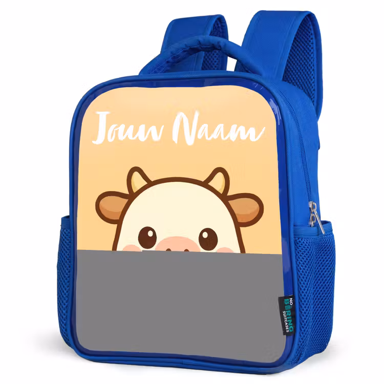 Kinderrugzak met naam - Blauw - Kawai - Koe - Bruin — 7