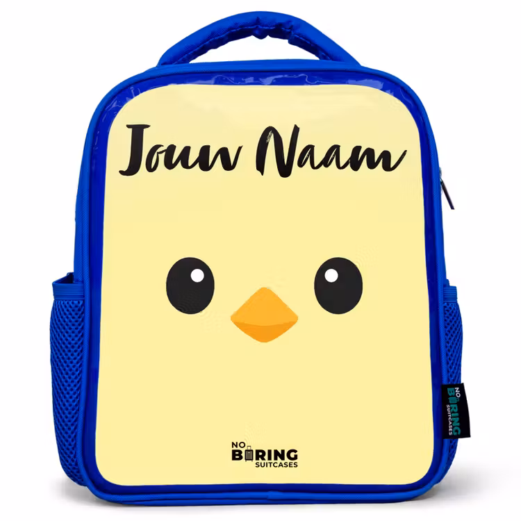 Kinderrugzak met naam - Blauw - Kawai - Kuiken - Geel — 1