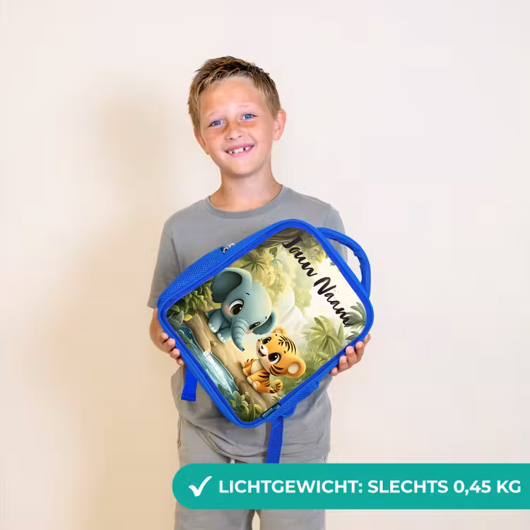 Kinderrugzak met naam - Blauw - Olifant - Tijger - Bos - Jungle — 2