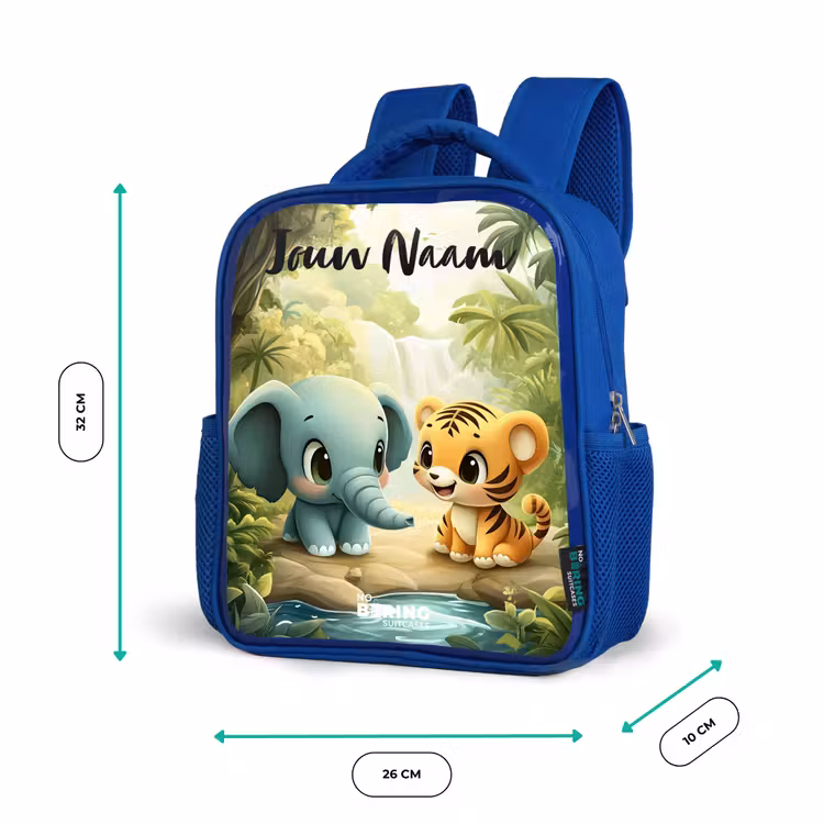 Kinderrugzak met naam - Blauw - Olifant - Tijger - Bos - Jungle — 5