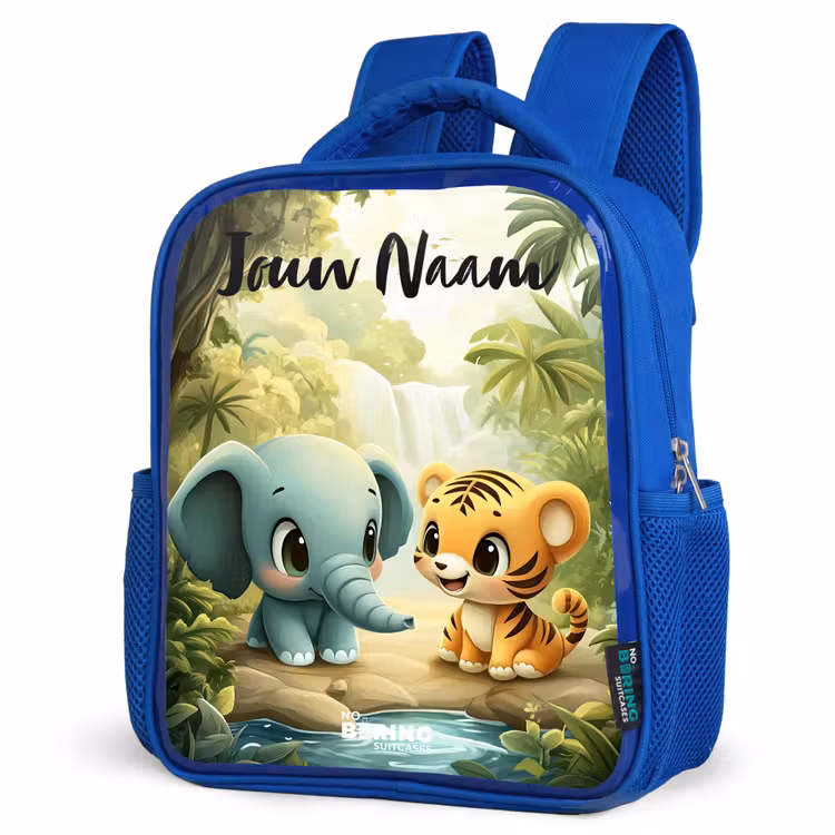 Kinderrugzak met naam - Blauw - Olifant - Tijger - Bos - Jungle — 7