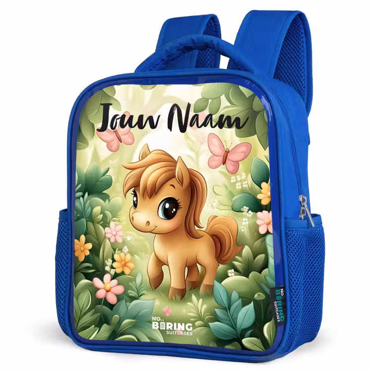 Kinderrugzak met naam - Blauw - Paard - Bloemen - Vlinders — 7