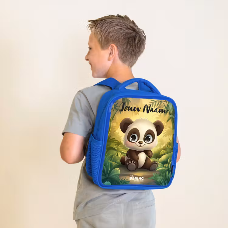 Kinderrugzak met naam - Blauw - Panda - Bamboebos - Groen — 3