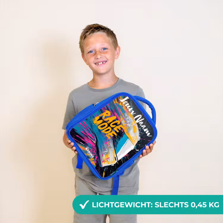 Kinderrugzak met naam - Blauw - Racehelm - Abstract - Verf - Kleurrijk — 2