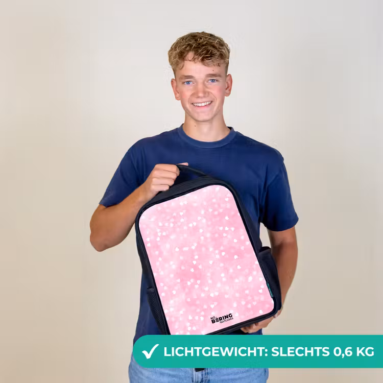 Kinderrugzak met naam - Zwart - Roze glitter hartjes — 2