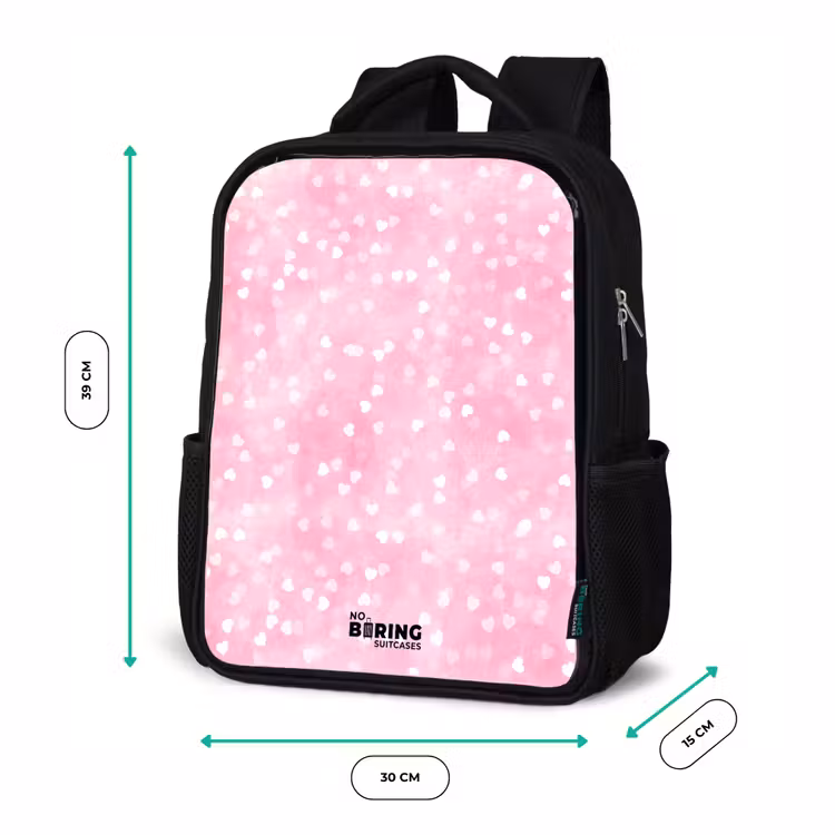 Kinderrugzak met naam - Zwart - Roze glitter hartjes — 5