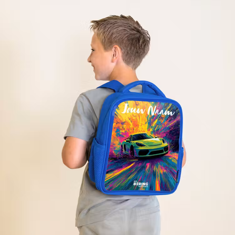 Kinderrugzak met naam - Blauw - Sportauto - Groen - Verfstrepen - Kleuren β 3
