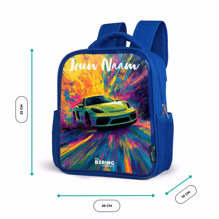 Kinderrugzak met naam - Blauw - Sportauto - Groen - Verfstrepen - Kleuren β 5