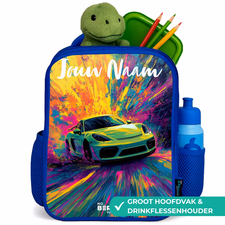 Kinderrugzak met naam - Blauw - Sportauto - Groen - Verfstrepen - Kleuren β 6