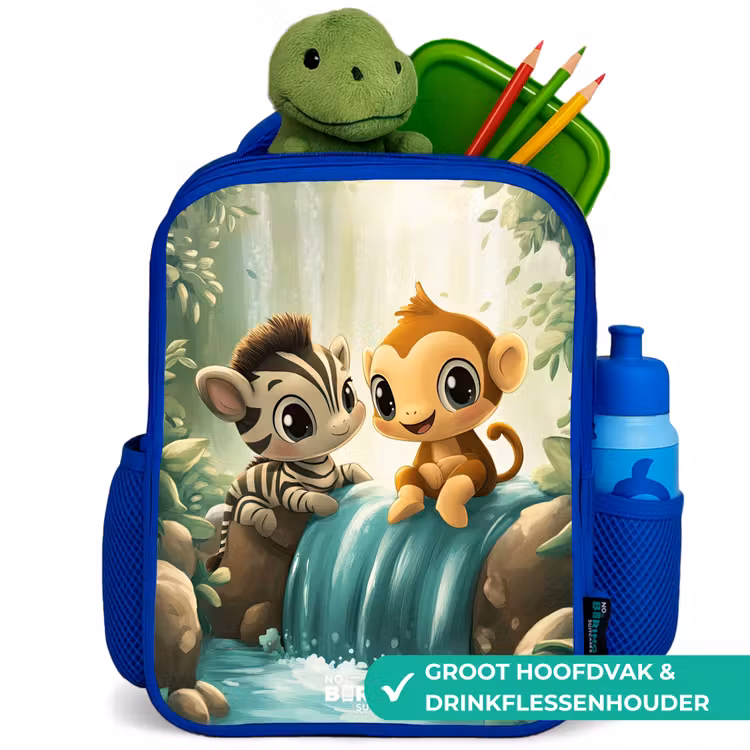 Kinderrugzak - Blauw - Zebra - Aapje - Waterval - Rotsen — 6