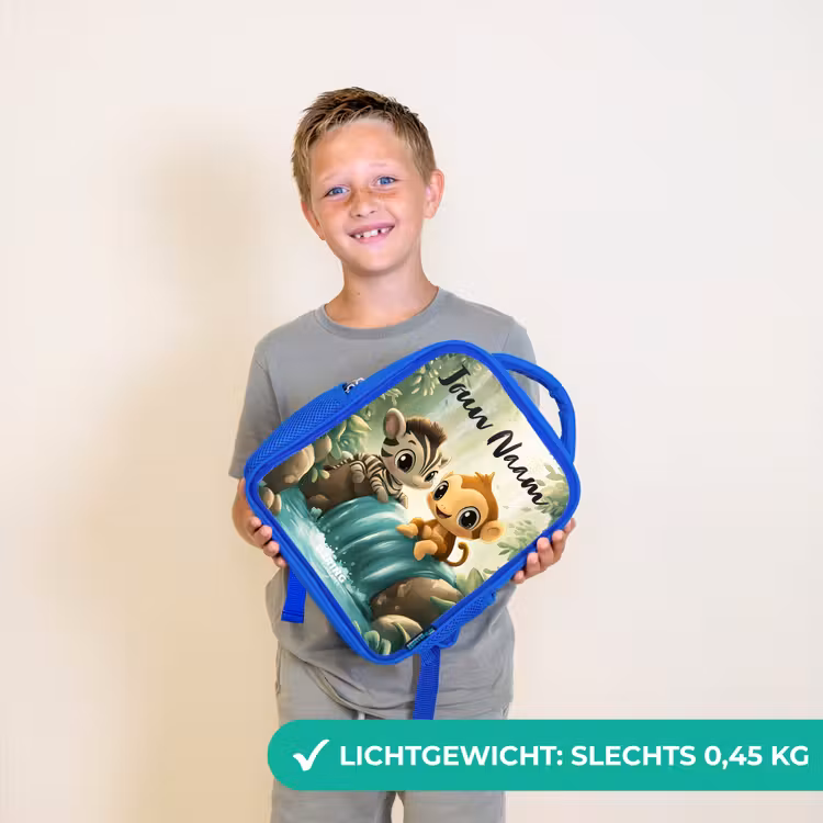 Kinderrugzak met naam - Blauw - Zebra - Aapje - Waterval - Rotsen β 2