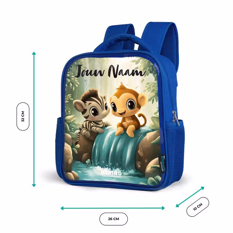 Kinderrugzak met naam - Blauw - Zebra - Aapje - Waterval - Rotsen β 5