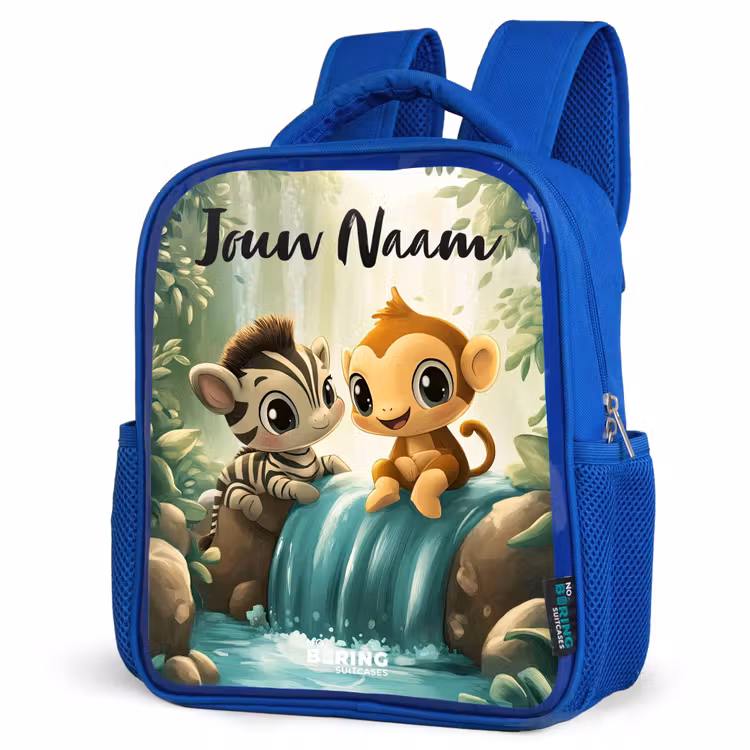 Kinderrugzak met naam - Blauw - Zebra - Aapje - Waterval - Rotsen β 7