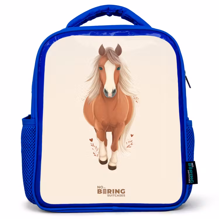 Kinderrugzak - Blauw - Bruin paard in gallop — 1