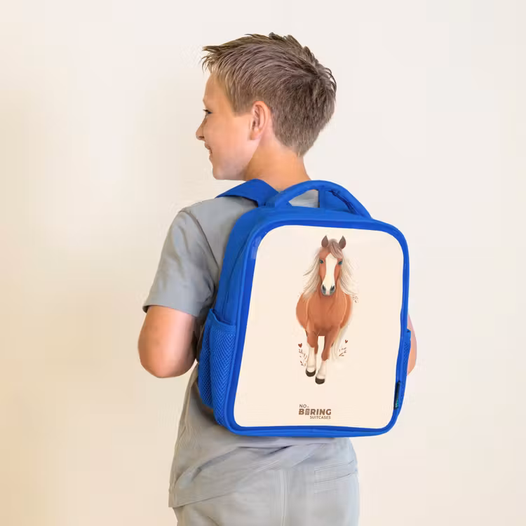 Kinderrugzak - Blauw - Bruin paard in gallop — 3