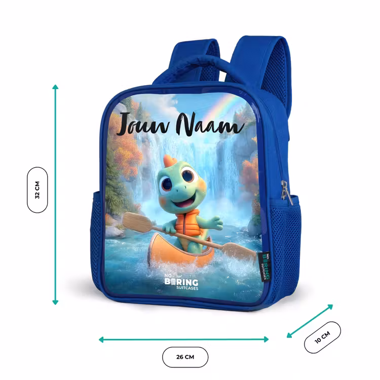 Kinderrugzak met naam - Blauw - Dino - Natuur - Waterval — 5