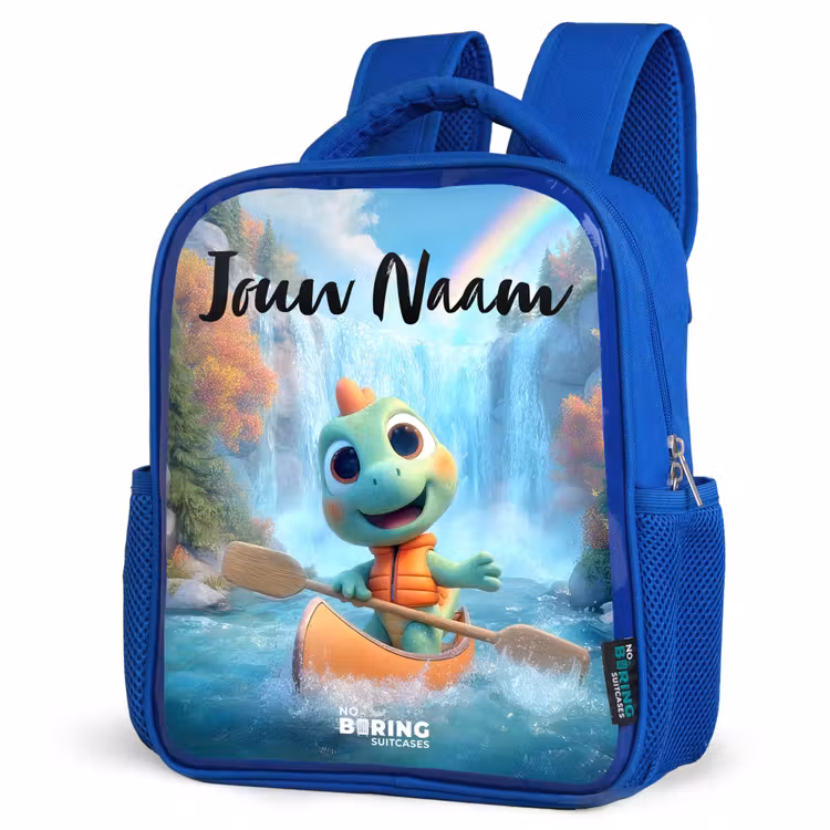 Kinderrugzak met naam - Blauw - Dino - Natuur - Waterval — 7