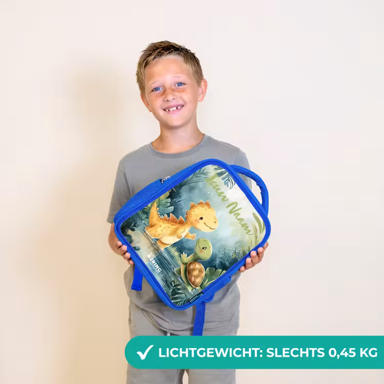 Kinderrugzak met naam - Blauw - Dino - Schildpad - Jungle — 2