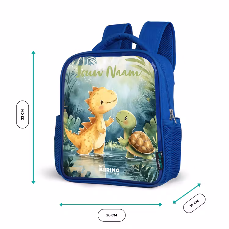 Kinderrugzak met naam - Blauw - Dino - Schildpad - Jungle — 5