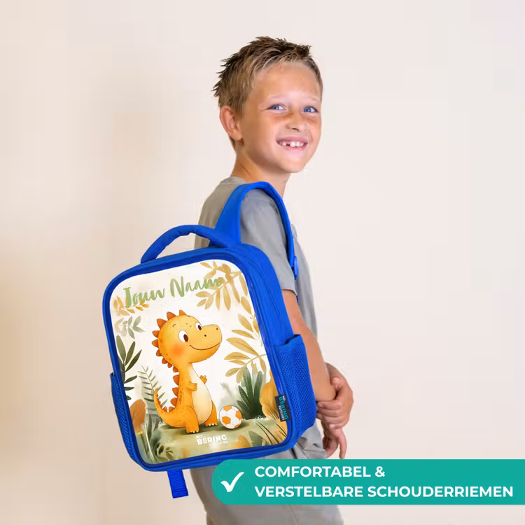 Kinderrugzak met naam - Blauw - Dino - Voetbal - Oranje — 4