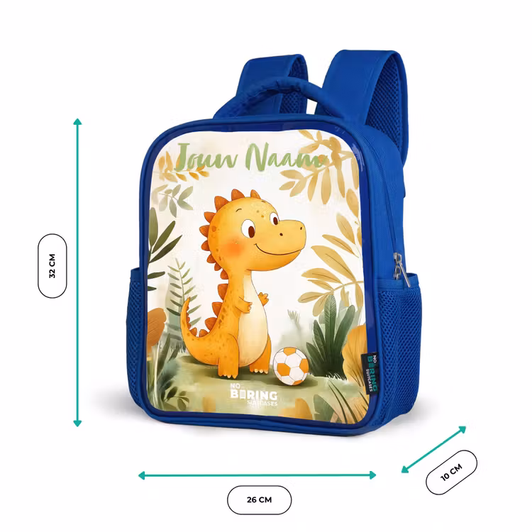Kinderrugzak met naam - Blauw - Dino - Voetbal - Oranje — 5