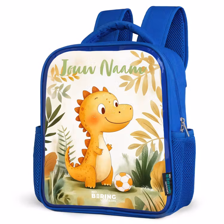 Kinderrugzak met naam - Blauw - Dino - Voetbal - Oranje — 7