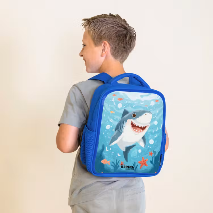 Kinderrugzak met naam - Blauw - Haai - Water - Zee — 3