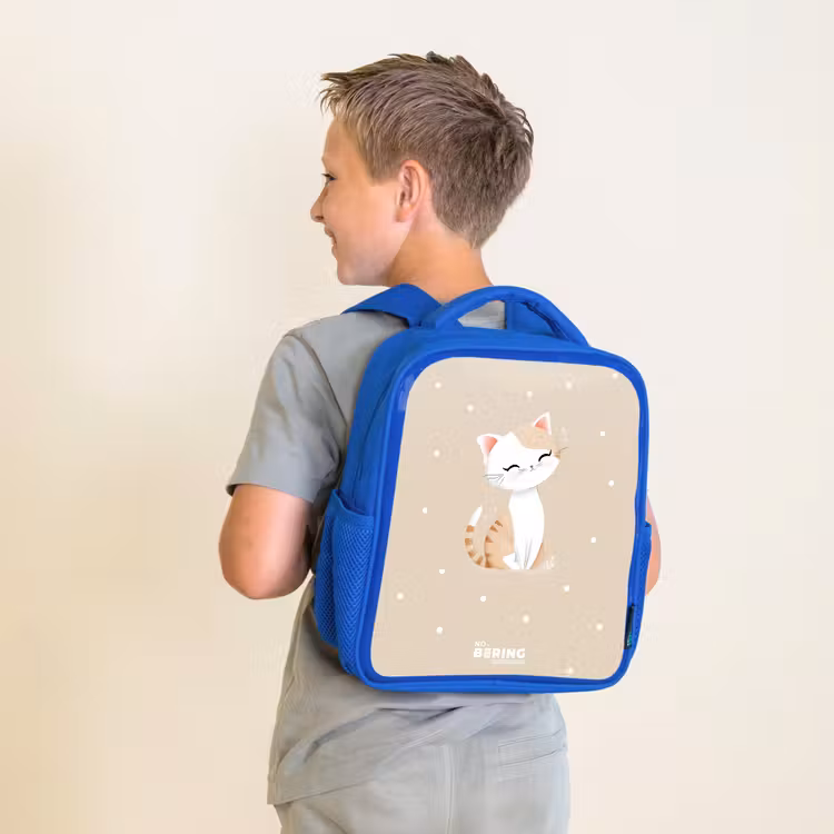 Kinderrugzak - Blauw - Kat omringd door beige stippen — 3