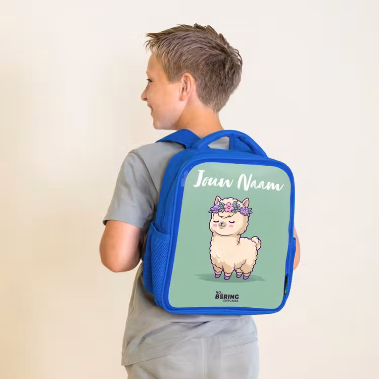 Kinderrugzak met naam - Blauw - Kawai - Alpaca - Groen β 3