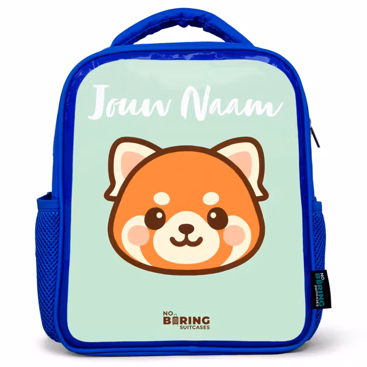 Kinderrugzak met naam - Blauw - Kawai - Rode panda - Groen β 1