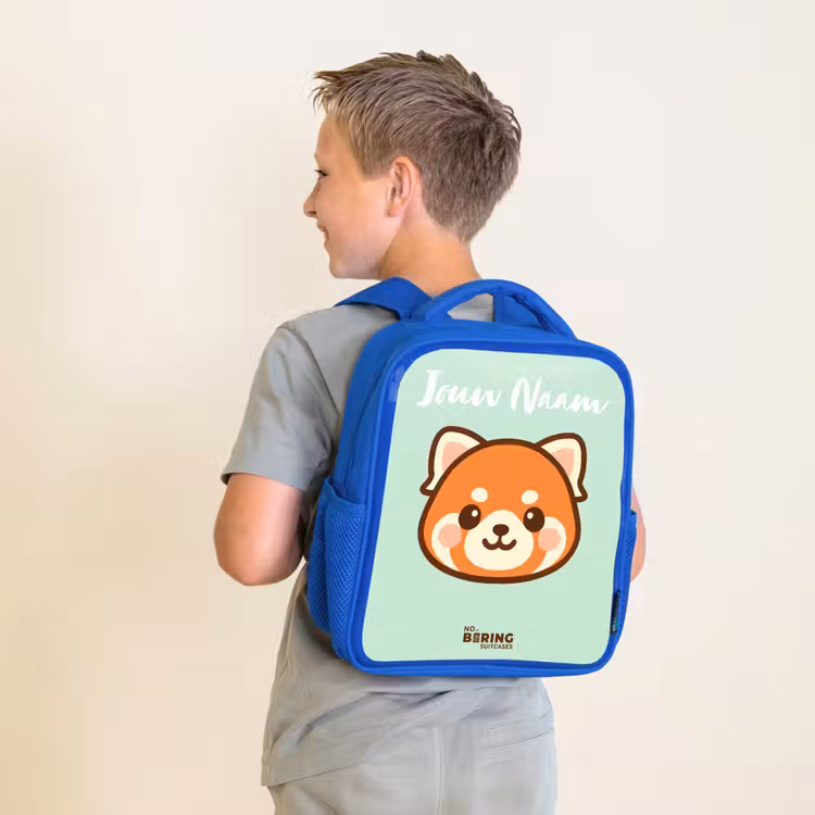 Kinderrugzak met naam - Blauw - Kawai - Rode panda - Groen β 3