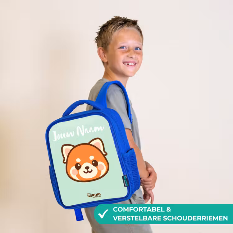 Kinderrugzak met naam - Blauw - Kawai - Rode panda - Groen β 4