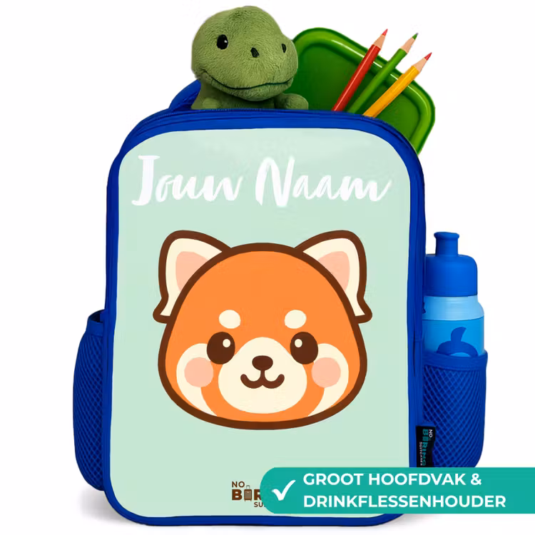 Kinderrugzak met naam - Blauw - Kawai - Rode panda - Groen β 6