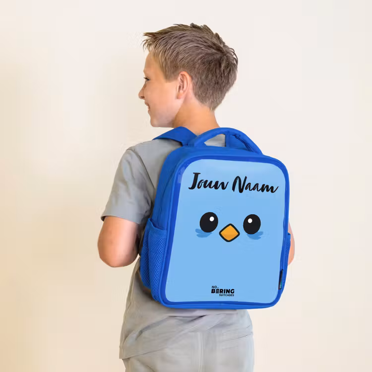 Kinderrugzak met naam - Blauw - Kawai - Vogel - Blauw — 3