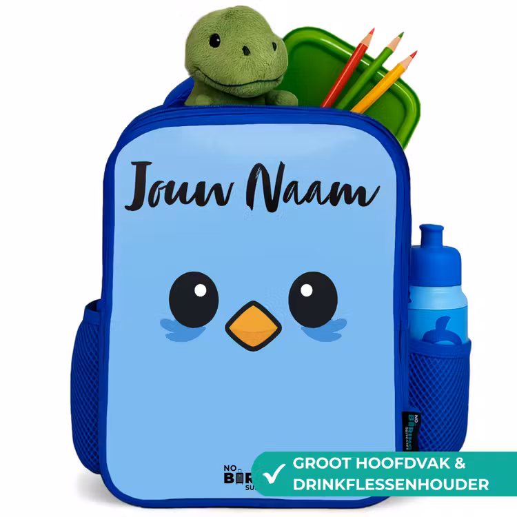 Kinderrugzak met naam - Blauw - Kawai - Vogel - Blauw — 6