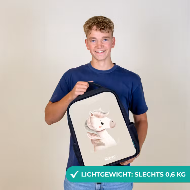 Kinderrugzak met naam - Zwart - Pony in roze pastel kleuren β 2