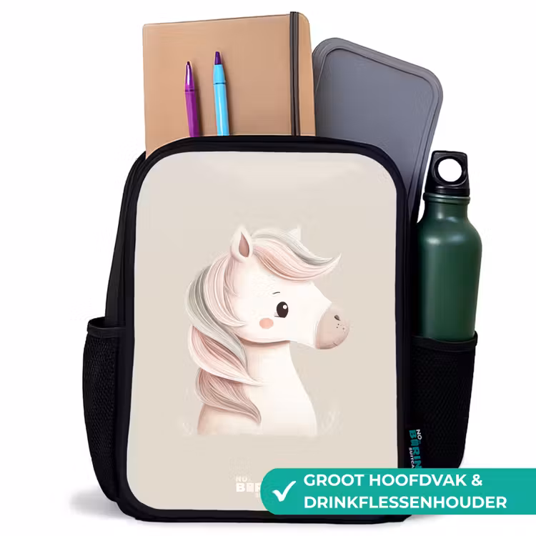 Kinderrugzak met naam - Zwart - Pony in roze pastel kleuren β 4