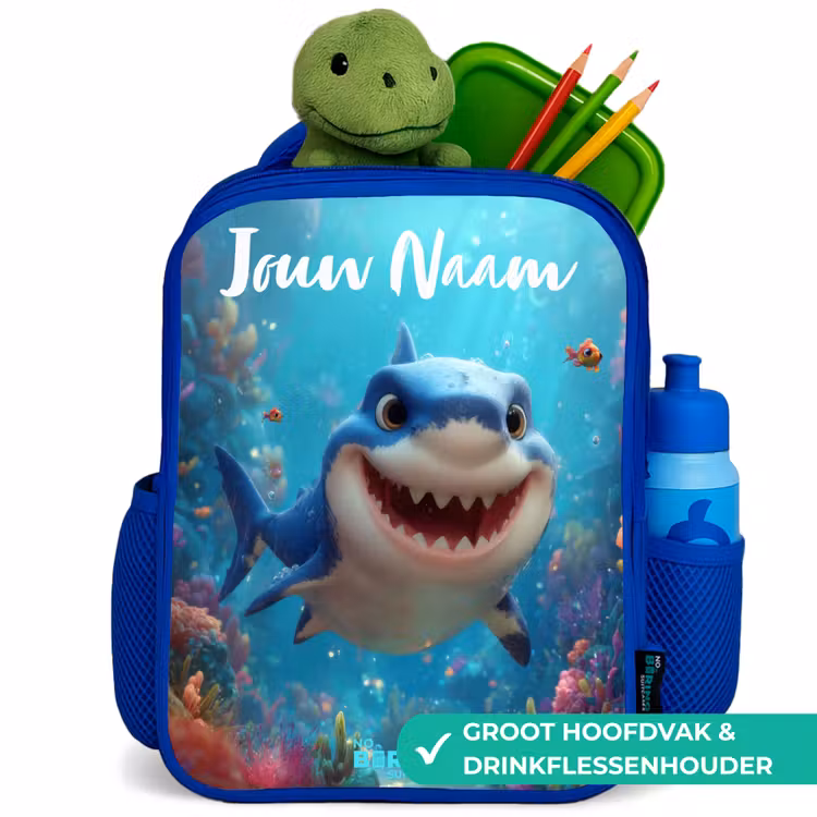 Kinderrugzak met naam - Blauw - Rif - Koraal - Haai - Dier — 6