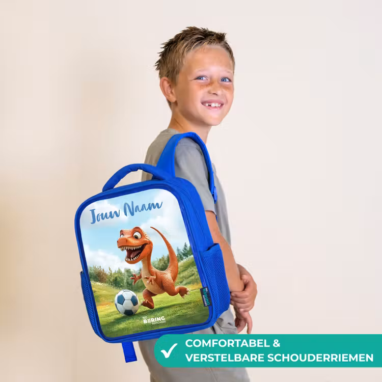 Kinderrugzak met naam - Blauw - Voetbal - Dino - Sport — 4