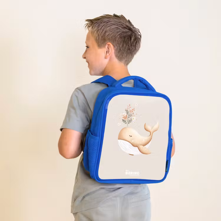 Kinderrugzak - Blauw - Walvis in pastel beige kleuren — 3