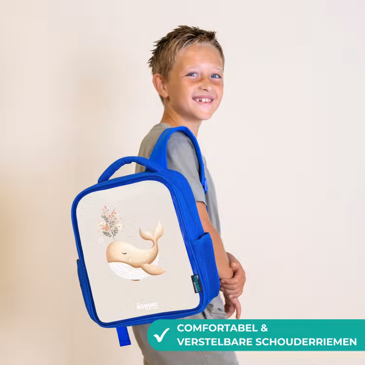 Kinderrugzak - Blauw - Walvis in pastel beige kleuren — 4