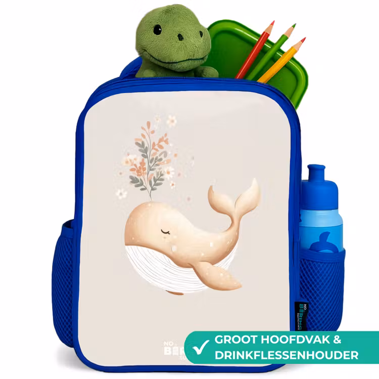 Kinderrugzak - Blauw - Walvis in pastel beige kleuren — 6